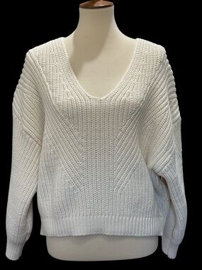 Maeve Ivory V-Neck Chunky Knit Sweater